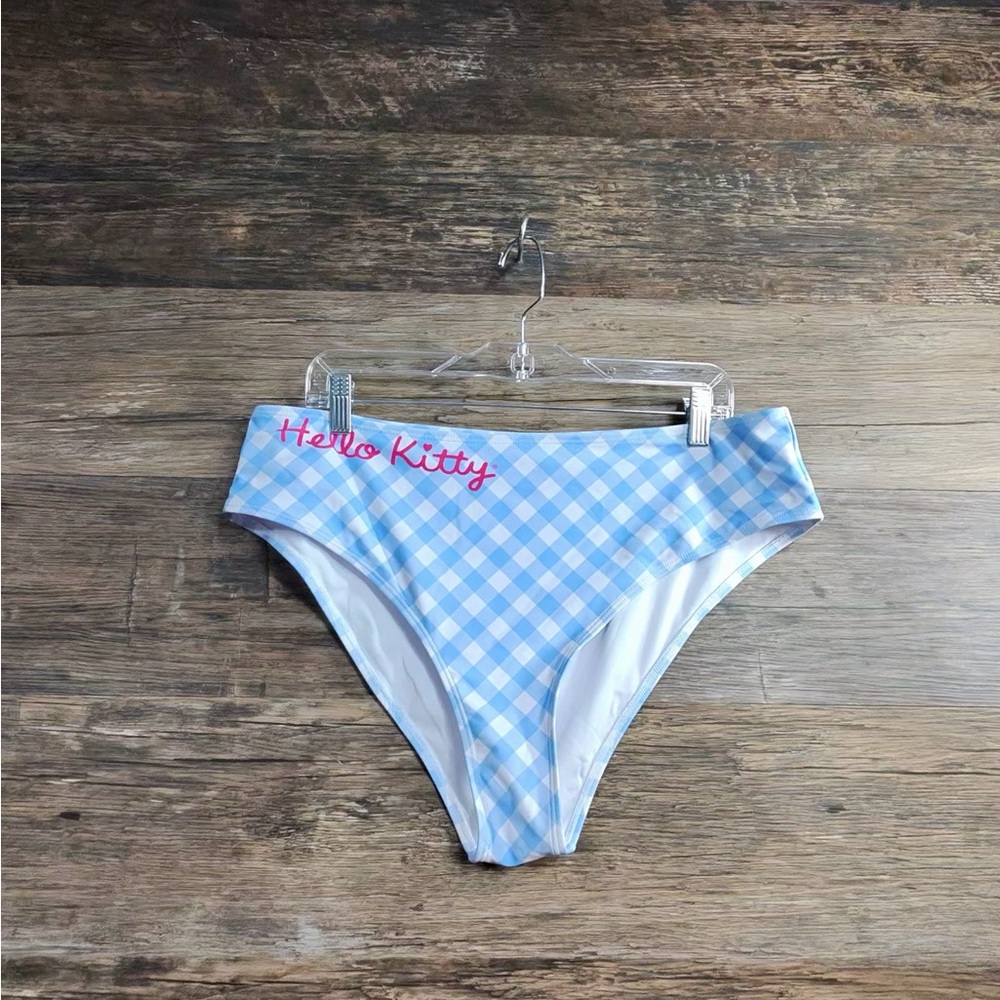SHEIN Hello Kitty Blue and White Checkered Bikini Bottom Swimwear